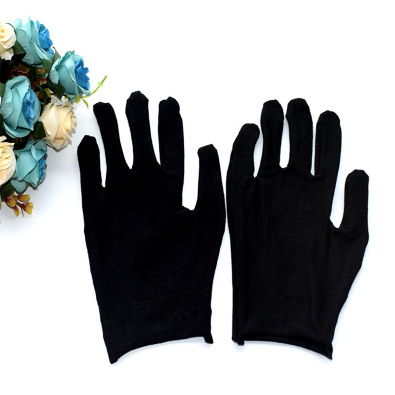 Bộ 12 đôi găng tay xỏ đủ ngón bằng cotton mềm mại màu đen có thể co giãn dùng cầm đồ trang sức/ hóa trang Halloween