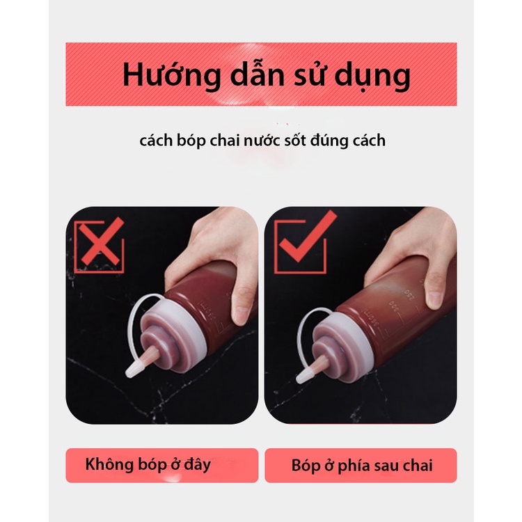 Chai bóp nước sốt thực phẩm, chai gia vị cà chua sốt, 3 màu trắng, đỏ vàng - HVL TEA