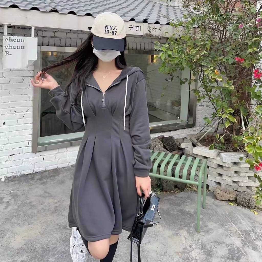 Đầm nữ Perty tay dài cổ V thời trang mùa thu phong cách Hàn Quốc