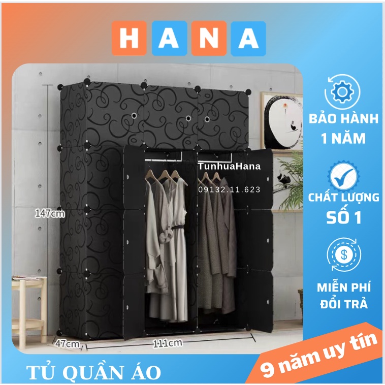 Tủ quần áo nhựa lắp ghép 12 ô dùng cho người lớn loại to sâu 47cm đa năng lắp ráp thông minh