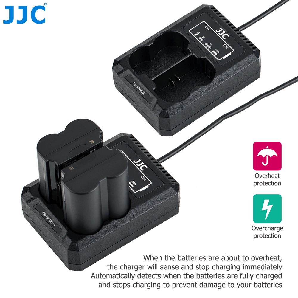 JJC Bộ Sạc Pin USB Hai Khe Cho Pin NP-W235 Của Máy Ảnh Fujifilm X-T5 X-T4 X-H2 GFX50S II GFX100S XT5 XT4 XH2 , Thay Thế Cho Bộ Sạc Pin BC-W235