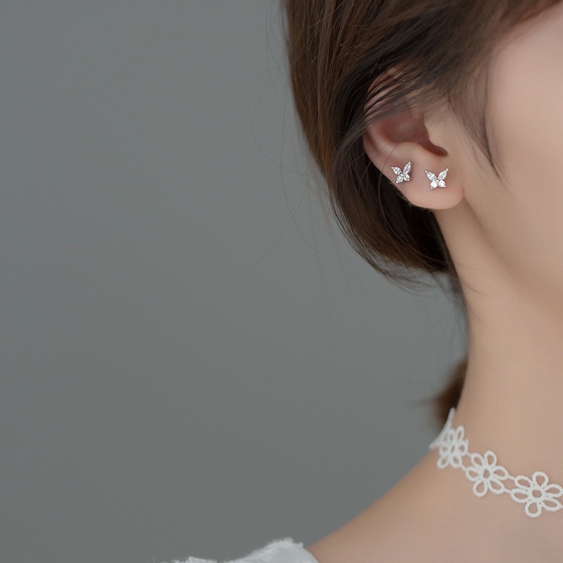 Khuyên tai bạc nữ hình bướm (Giá bán/1 đôi) [KNXK33]