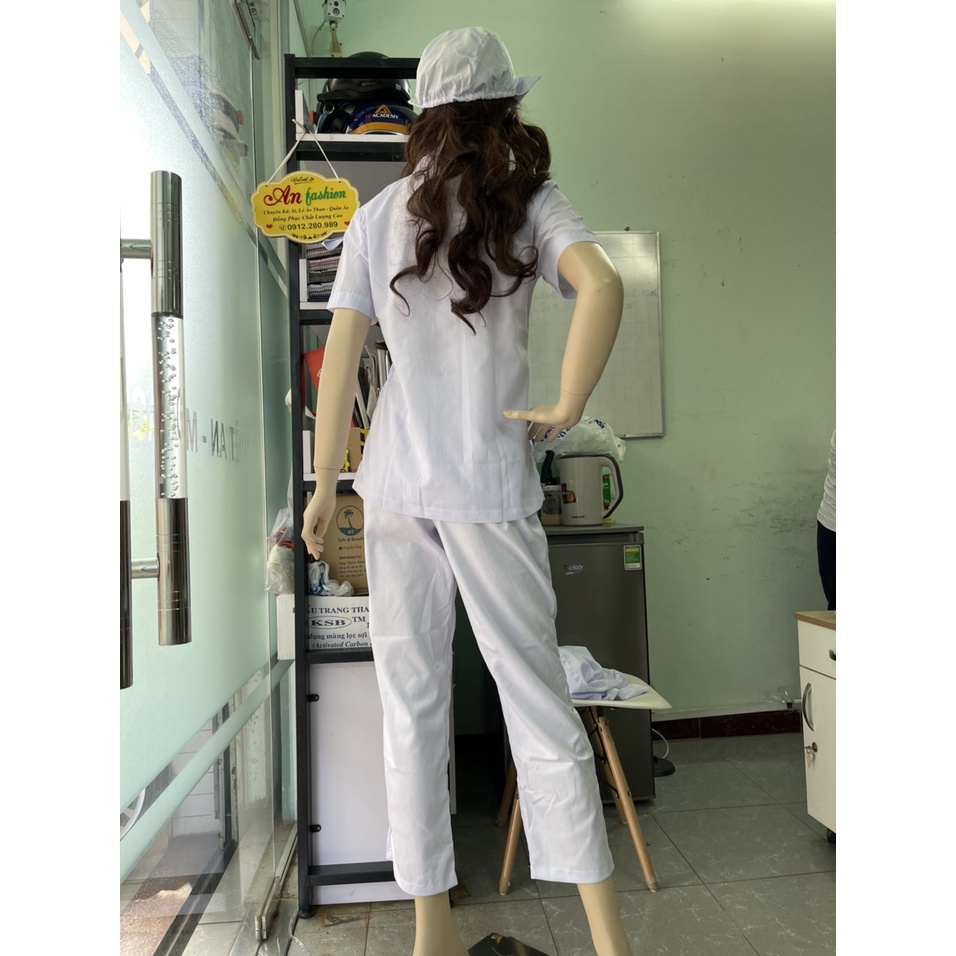Combo 5 Áo Blouse Trắng Nữ Điều Dưỡng Ngắn Tay - Áo Bác Sĩ, Dược Sĩ Tặng 10 Set Khẩu Trang KF94