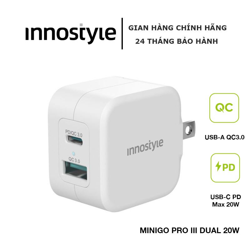 WHITE IC20-2PDWHI Sạc Nhanh hãng INNOSTYLE - Hàng Chính Hãng