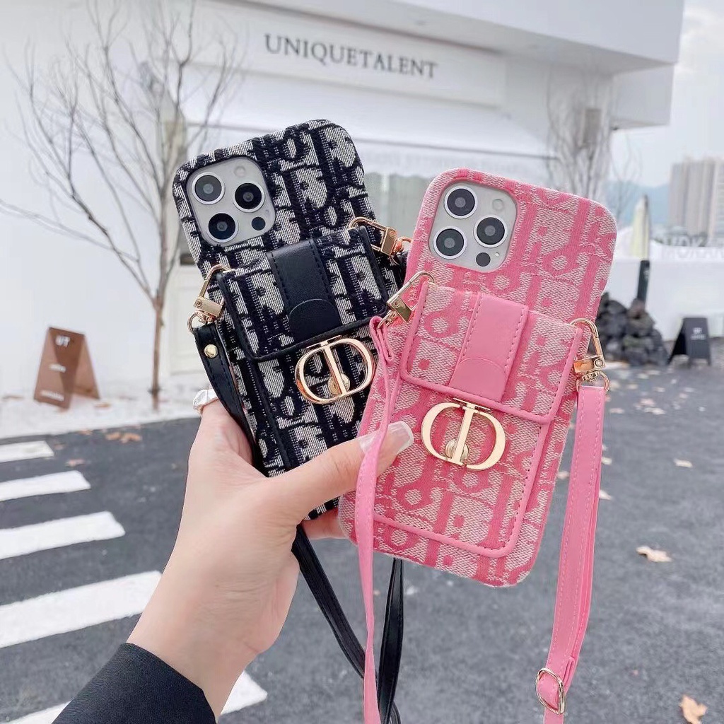 Ốp điện thoại kiểu túi đeo chéo Dior sang trọng thích hợp cho Iphone 13pro 12promax 11 7 / 8plus