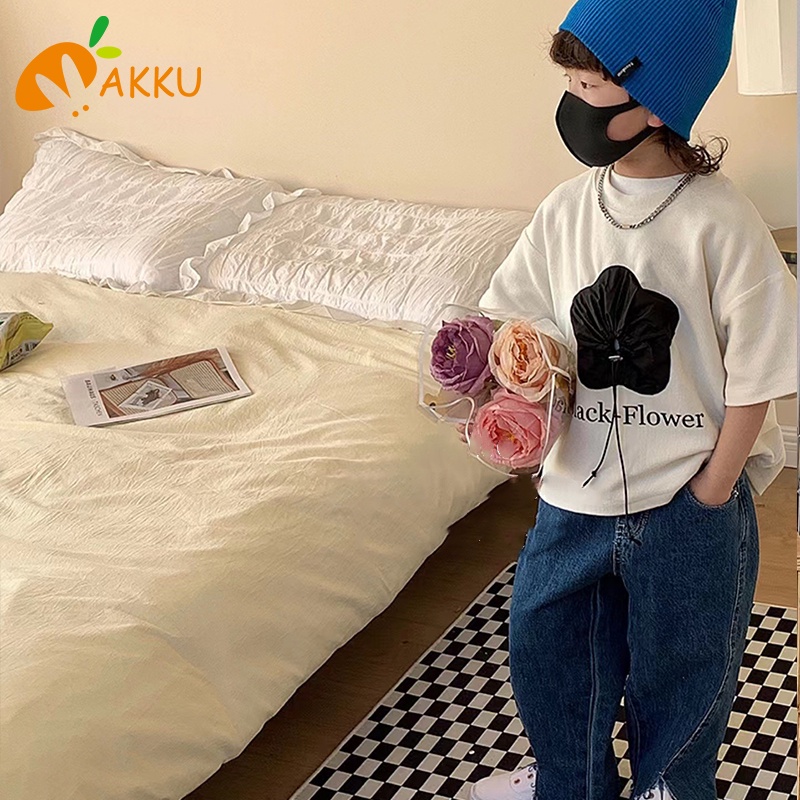 Áo Thun In Hình Hoa Màu Trắng Đen Dễ Phối Đồ Thời Trang Cho Bé Gái