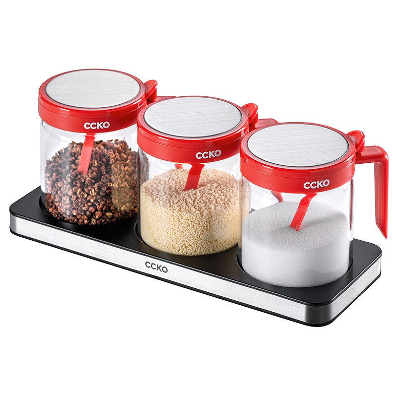 Hũ gia vị thủy tinh kèm khay - bộ 3 hũ - gia dụng Đức cao cấp CCKO - CK9984 CK9990