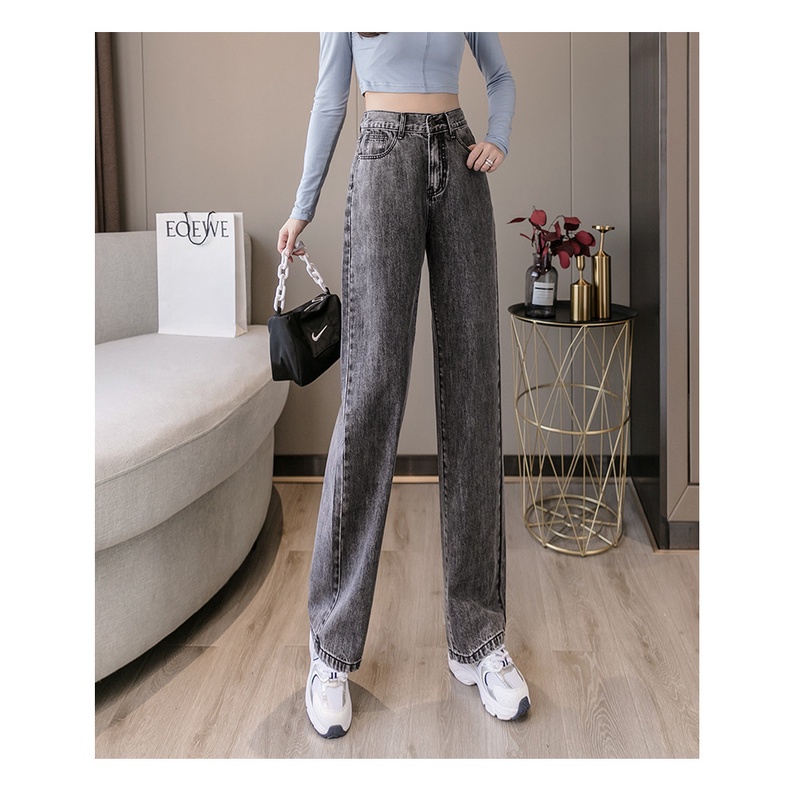 Quần jean nữ ống rộng suông lưng cao đẹp bigsize cao cấp LOKISO QJ01