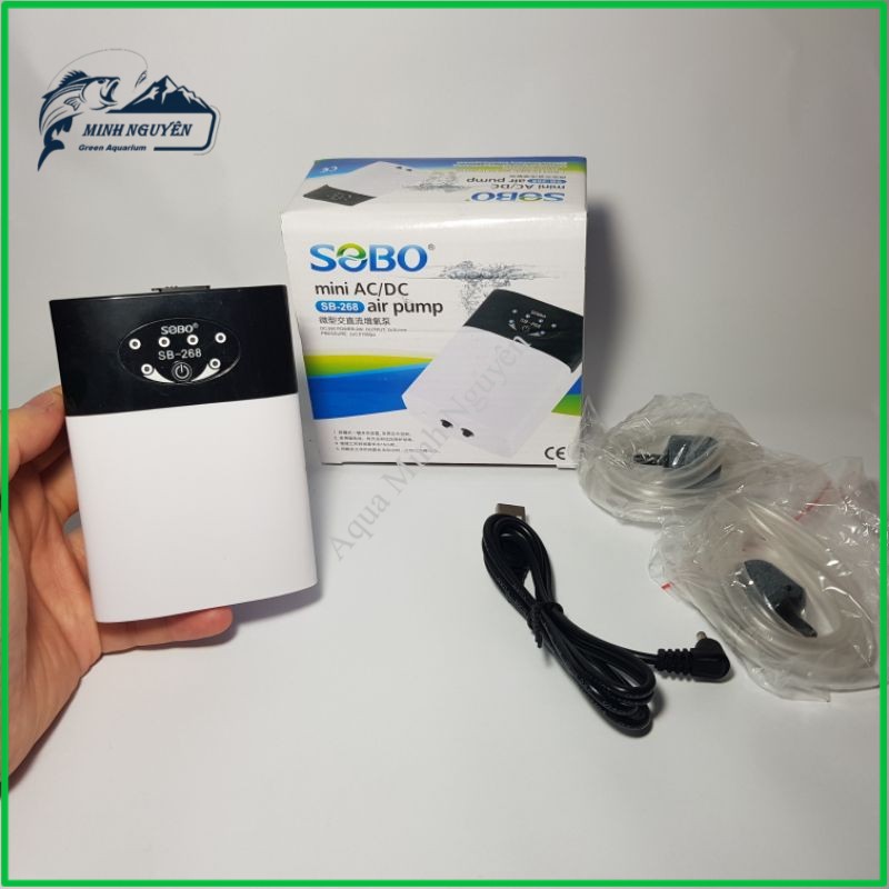 Máy Sủi Oxy Tích Điện 2 Vòi Sobo SB-268  -Bơm oxy cho hồ cá  Phòng Cúp Điện Cho Hồ Cá