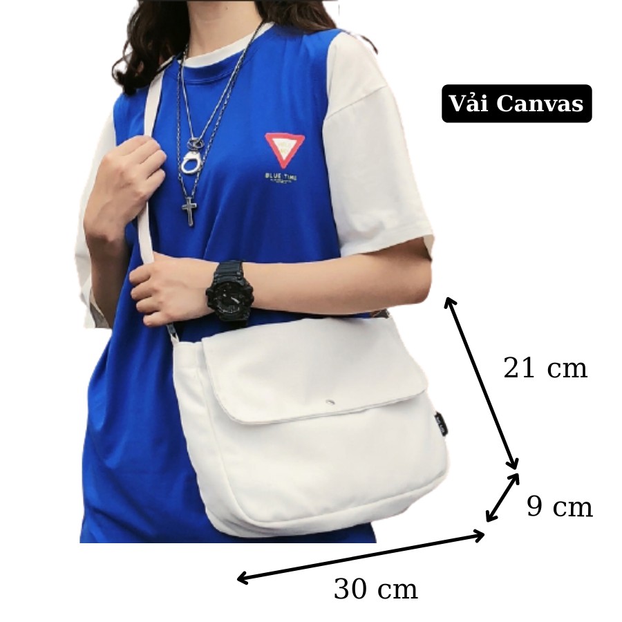 Túi Vải Nắp Lệch Đeo Chéo Nút Đồng 🦋 Túi Tote Chéo Vải Canvas Dáng Unisex 2 Màu 🦋