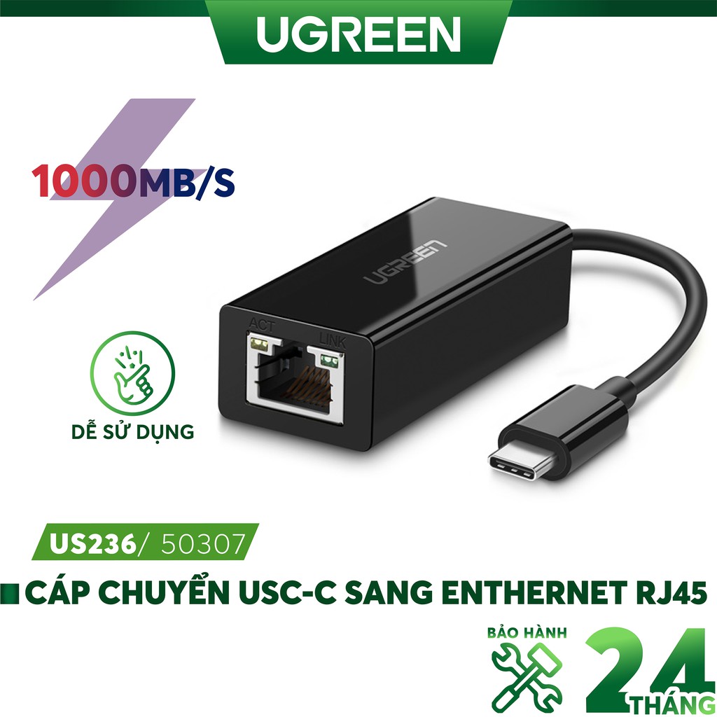 Cáp chuyển đổi USB type C sang đầu mạng Ethernet RJ45 Gigabit UGREEN 50307