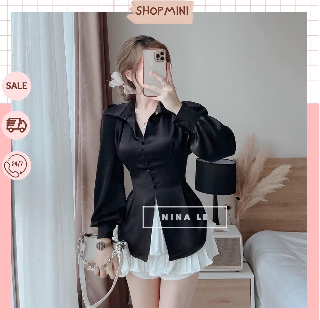 Set đồ nữ đẹp ⚡𝙎𝙄𝙀̂𝙐 𝙎𝘼𝙇𝙀⚡ Set áo sơ mi tay dài kèm chân váy,Chất lụa mặc mát