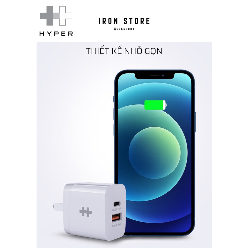 SẠC NHANH IP13 I 12 20W HYPERJUICE 2 CỔNG CHARGER SMALL SIZE HJ205
