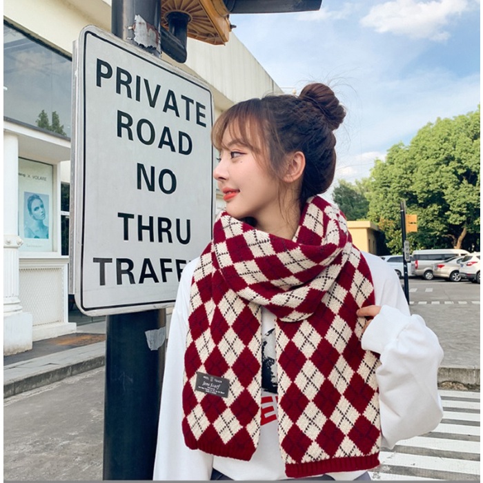 [CAO CẤP] Khăn Choàng Cổ Len Đan Cao Cấp Giữ Ấm Mùa Đông Họa Tiết Kẻ Sọc Cổ Điển [35X180CM]- KQC17