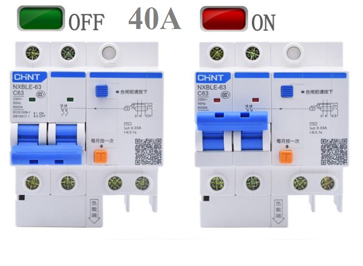 Aptomat chống giật cầu dao chống giật CHINT NXBE 2P 32A 40A 63A chống dòng dò lắp đặt bình nóng lạnh tủ lạnh