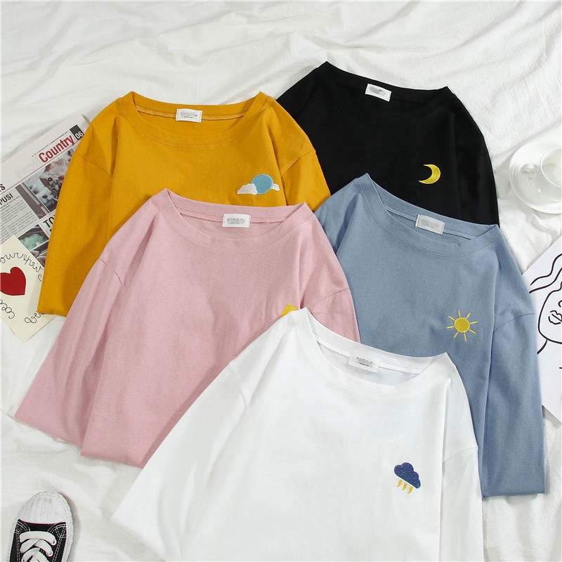 SUXI Áo thun dài tay in hình dễ thương phong cách Hàn Quốc