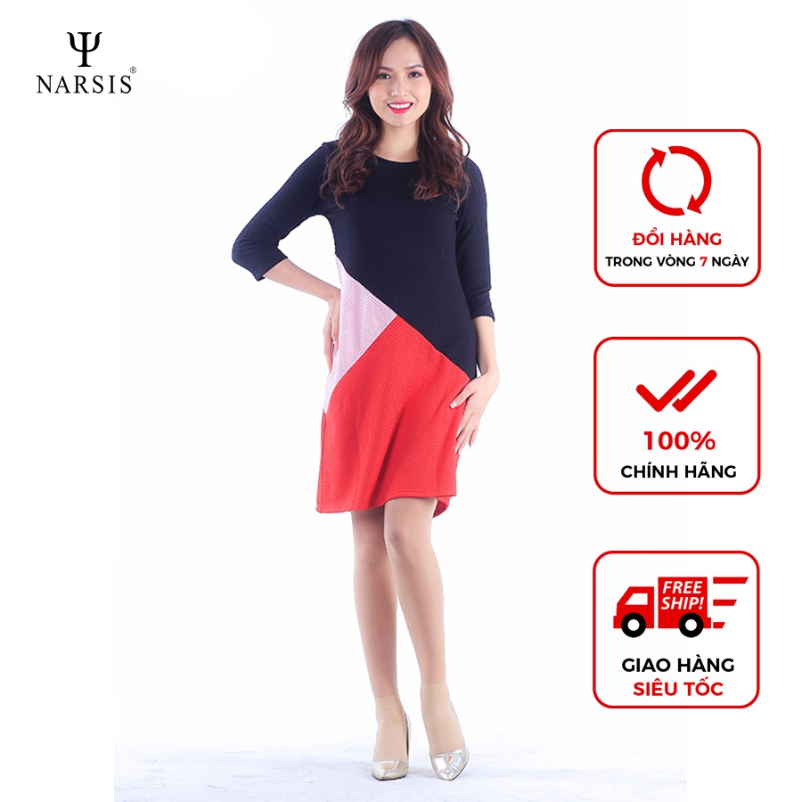 Váy nữ kiểu Narsis B7024 màu đen pha đỏ hồng