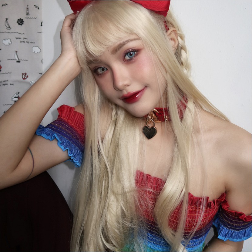 Bộ Tóc Giả Suông Dài Màu Hồng Tự Nhiên Chất Lượng Cao Cho Nữ