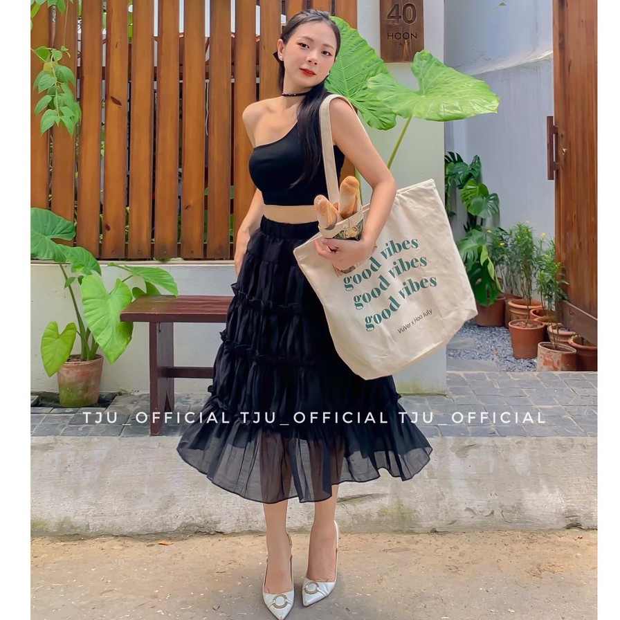 Chân váy dài xếp tầng chất tơ ý cạp chun đủ màu, freesize, thiết kế T-Ju, phong cách Hàn Quốc (cv trong trẻo) | BigBuy360 - bigbuy360.vn