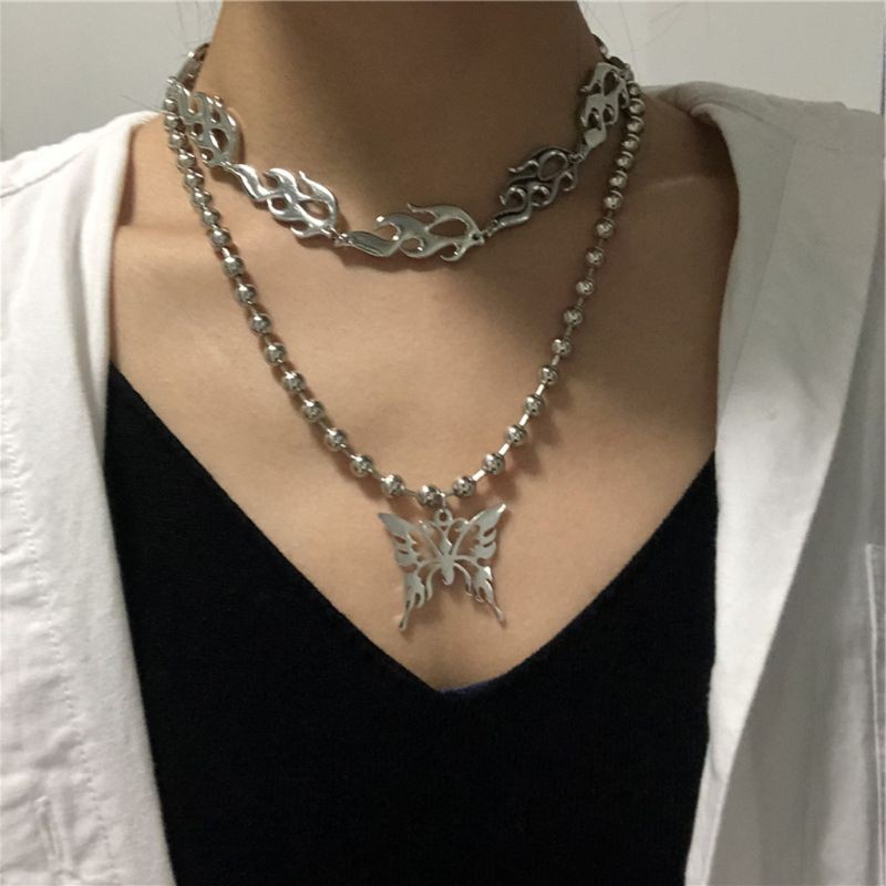 vòng cổ Inox Phối Mặt Hình Bướm Phong Cách Punk
