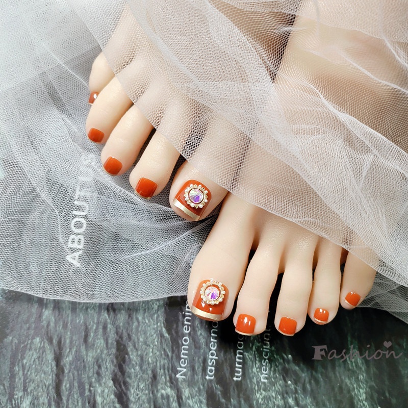 Set 24 Móng Chân Giả Họa Tiết Hoa Hướng Dương Màu Sắc Xinh Xắn Thời Trang