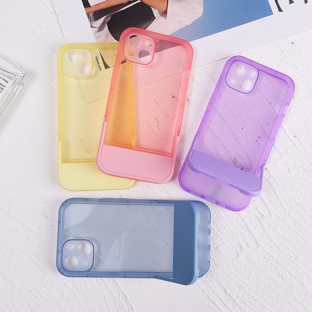Ốp Điện Thoại Màu Kẹo Trơn Có Giá Đỡ Cho Iphone 13 Series / The New 2 Trong 1