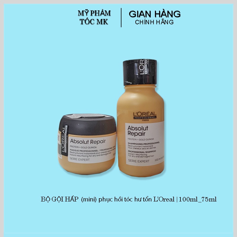 Gội hấp mini phục hồi tóc hư tổn Absolut Repair Loreal 100ml-75ml