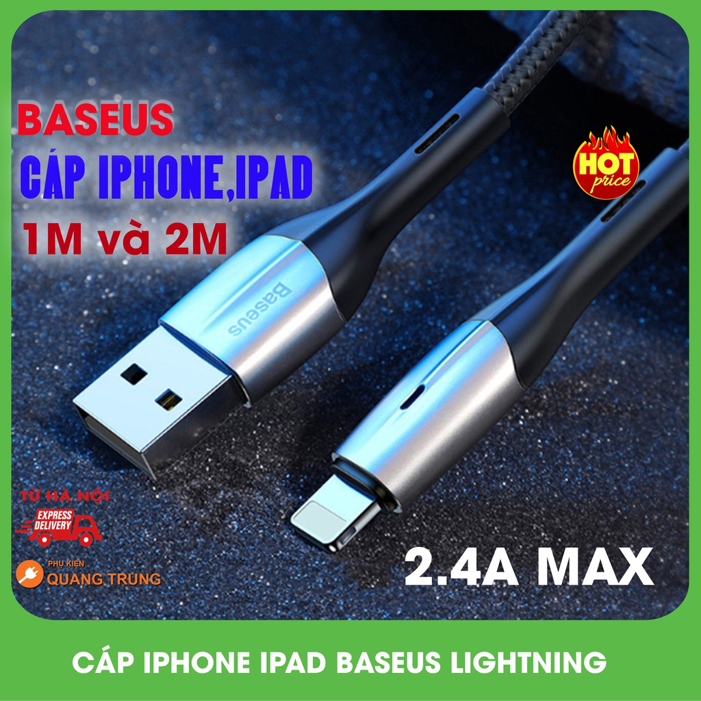 Cáp iphone Baseus đầu bọc kim loại,chống đứt,chống gẫy,dài 1m và 2m