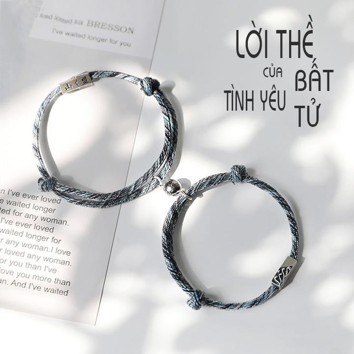 Vòng tay dây dệt thủ công có hạt nam châm thời trang phiên bản dành cho cặp đôi