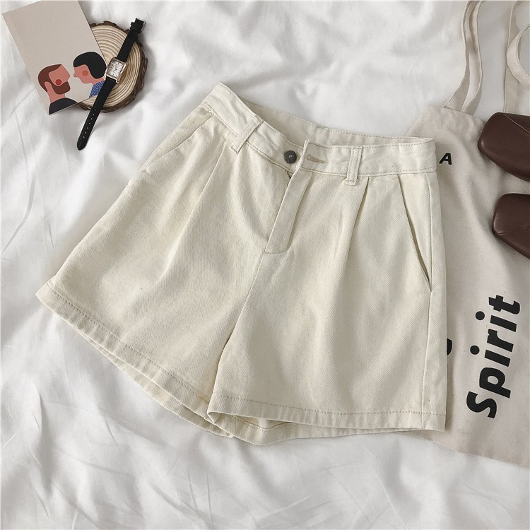 Quần Đùi Denim Lưng Cao Ống Rộng Cá Tính Cho Nữ