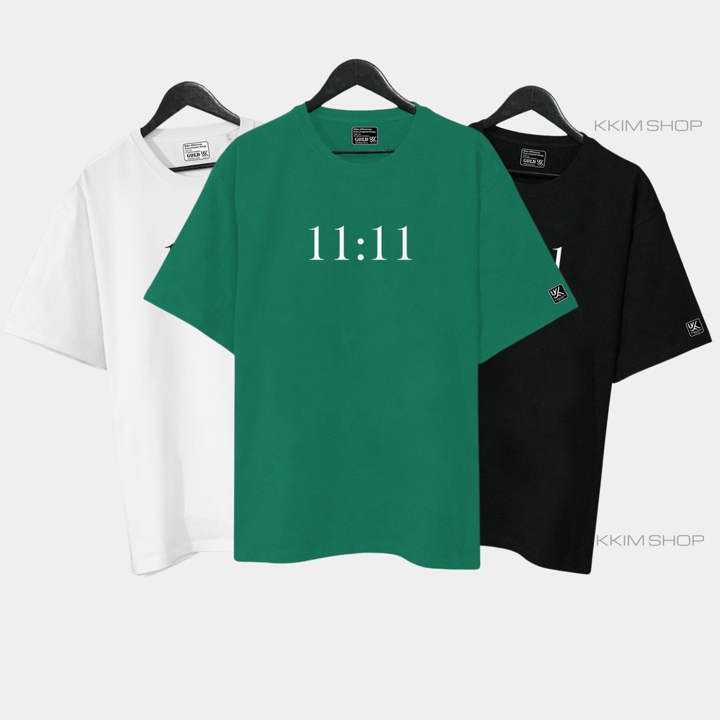 Áo thun tay lỡ 11:11 XANH LÁ to KKIMSHOP , Áo thun unisex nam nữ form rộng oversize chất liệu Cotton Thái