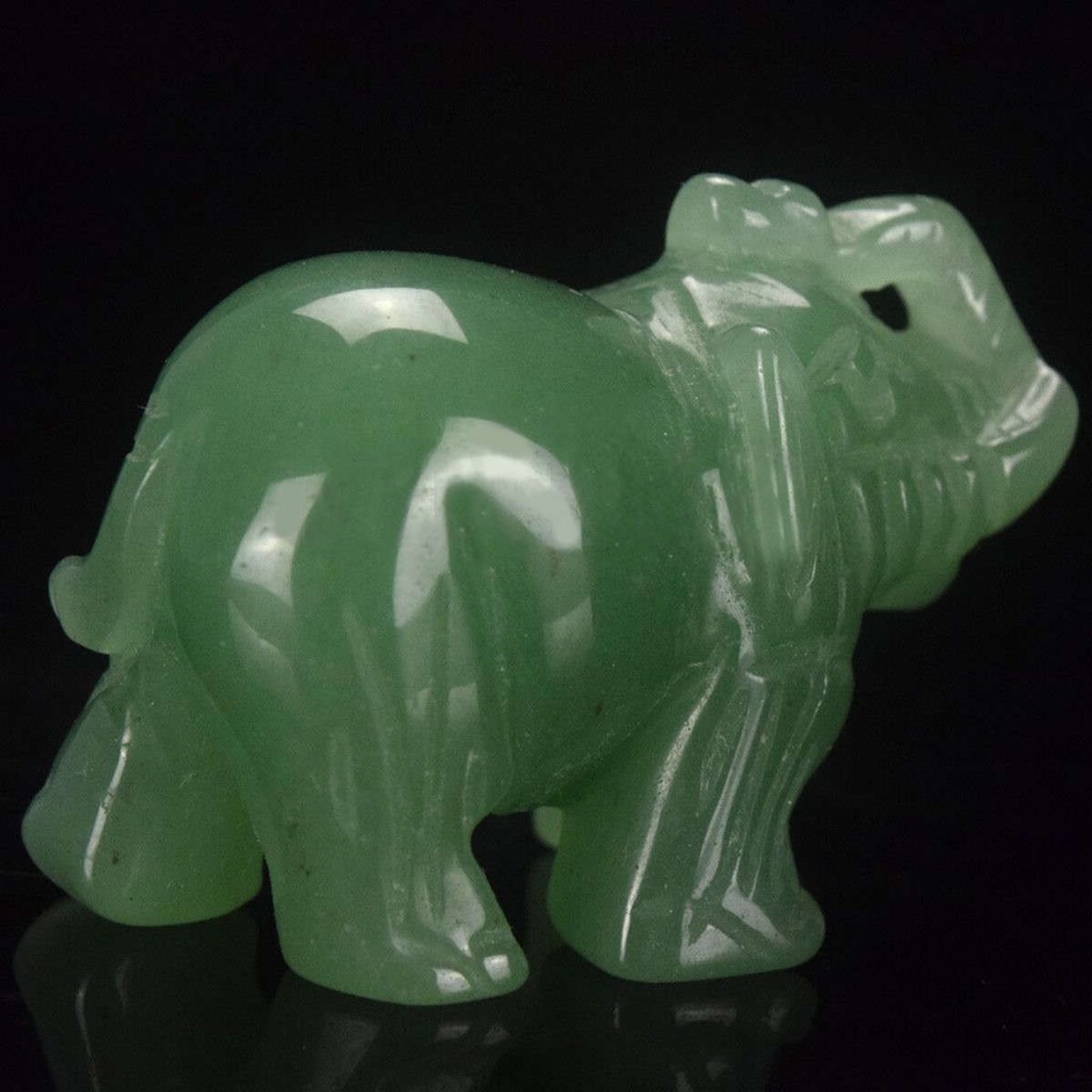 Tượng voi may mắn phong thủy bằng đá ngọc bích màu xanh lá cây 2 inch