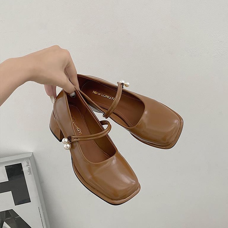 Giày cao gót IELGY mũi vuông thiết kế đơn giản thời trang theo phong cách retro cho nữ