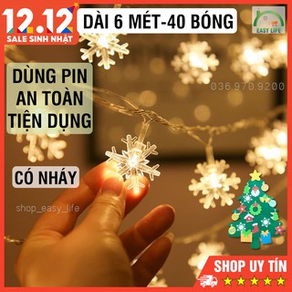 Đèn Trang Trí Bông Tuyết Noel Cao Cấp [Không Cần Cắm Điện - An Toàn - Gọn Nhẹ] - Dài 6 Mét - 40 Bóng