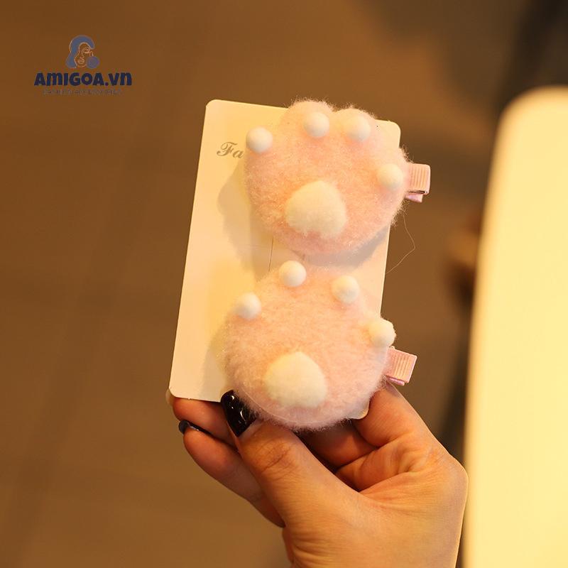 Kẹp Tóc Hình Chân Mèo Bằng Lông Nhung Dễ Thương Xinh Xắn Dành Cho Nữ