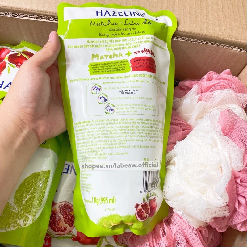 Sữa tắm dưỡng da trắng sáng HAZELINE túi 1KG