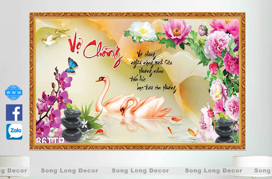 Tranh Dán Tường Chữ Vợ Chồng- SL136TTP-Tranh 3d Thư Pháp - Song Long Decor