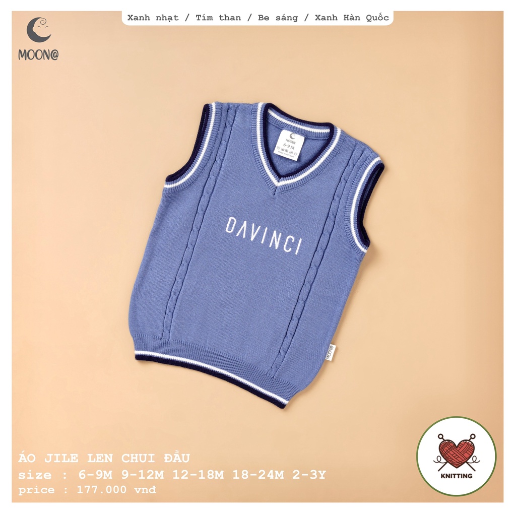 Áo gile len lông cừu cổ tim dày Moon cho bé trai (9-36M)