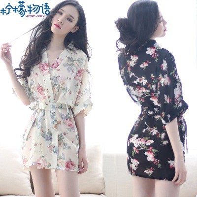 Áo choàng ngủ sexy kimono 🔥SIÊU SALE🔥 AMUSE V39B chiffon họa tiết sang chảnhfreesize 42 tới 60kg váy ngủ đẹp giá rẻ