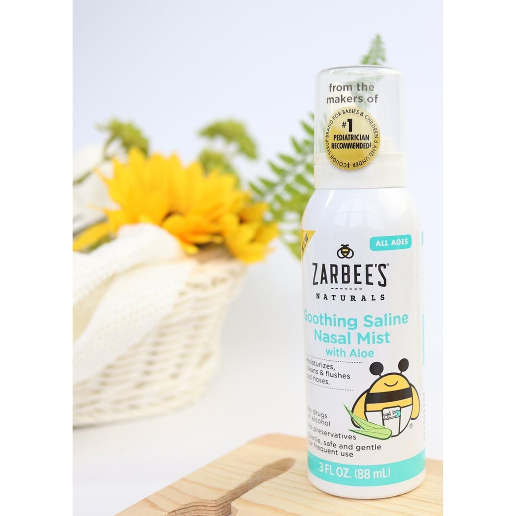 Xịt nghẹt mũi Zarbee's Soothing Saline Nasal Mist 88ml