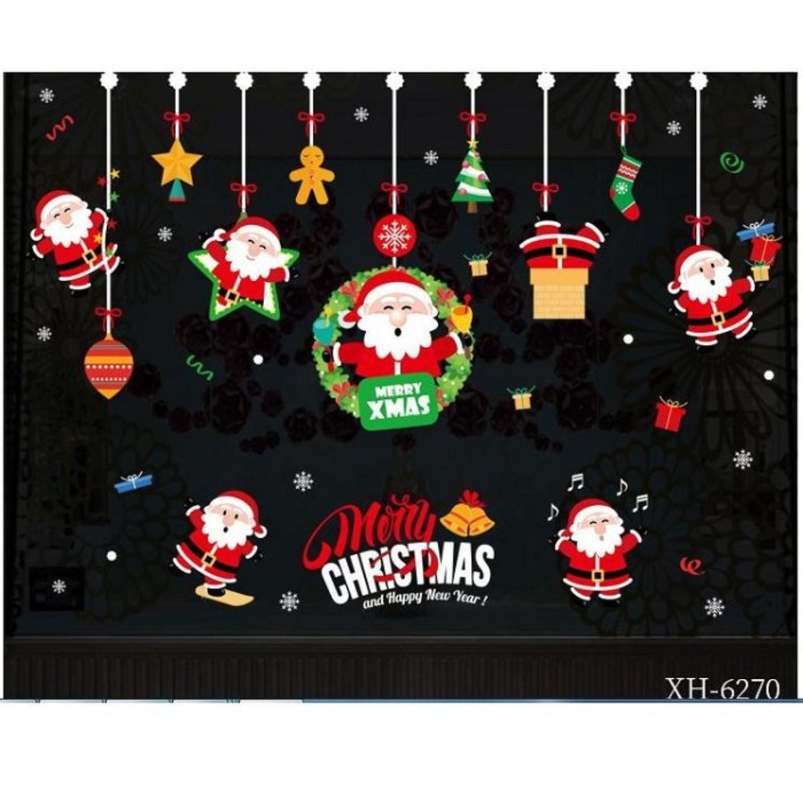 Decal 2 Mặt hình ông già noel trang trí trên cửa kính - Mẫu decal dán kính trang trí noel giá rẻ có keo sẵn