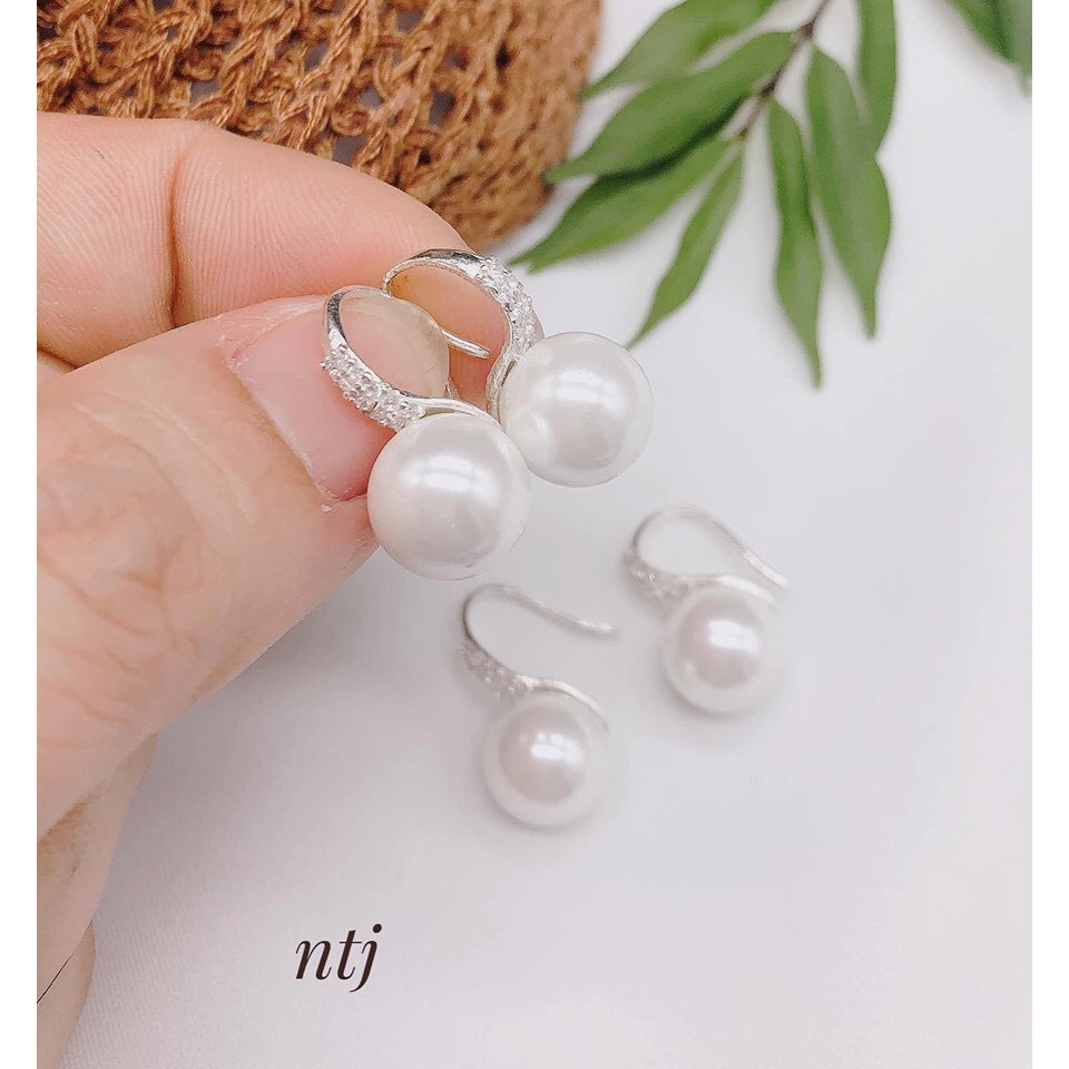 BÔNG TAI NỮ BẠC TA GẮN ĐÁ NHỎ HẠT CHÂU 8LY - KHUYÊN TAI BIBI SILVER - BBS