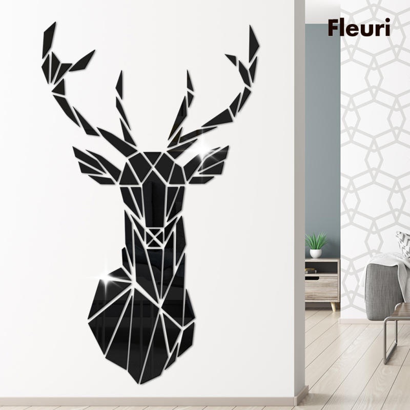 Đề Can Acrylic Hình Hươu Tráng Gương Màu Đen Dán Tường Trang Trí Nhà Cửa