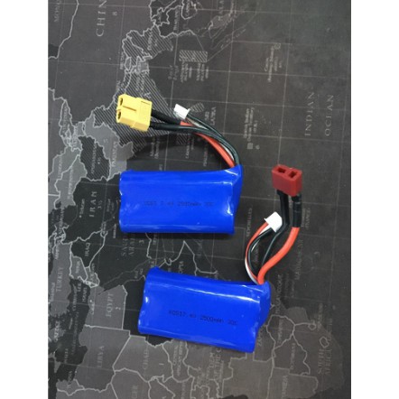 Pin 18650 Li-ion 2S 7.4V 2500mAh dòng xả cao chuyên dùng cho xe điều khiển từ xa, máy bay flycam, cano điều khiển giắc T