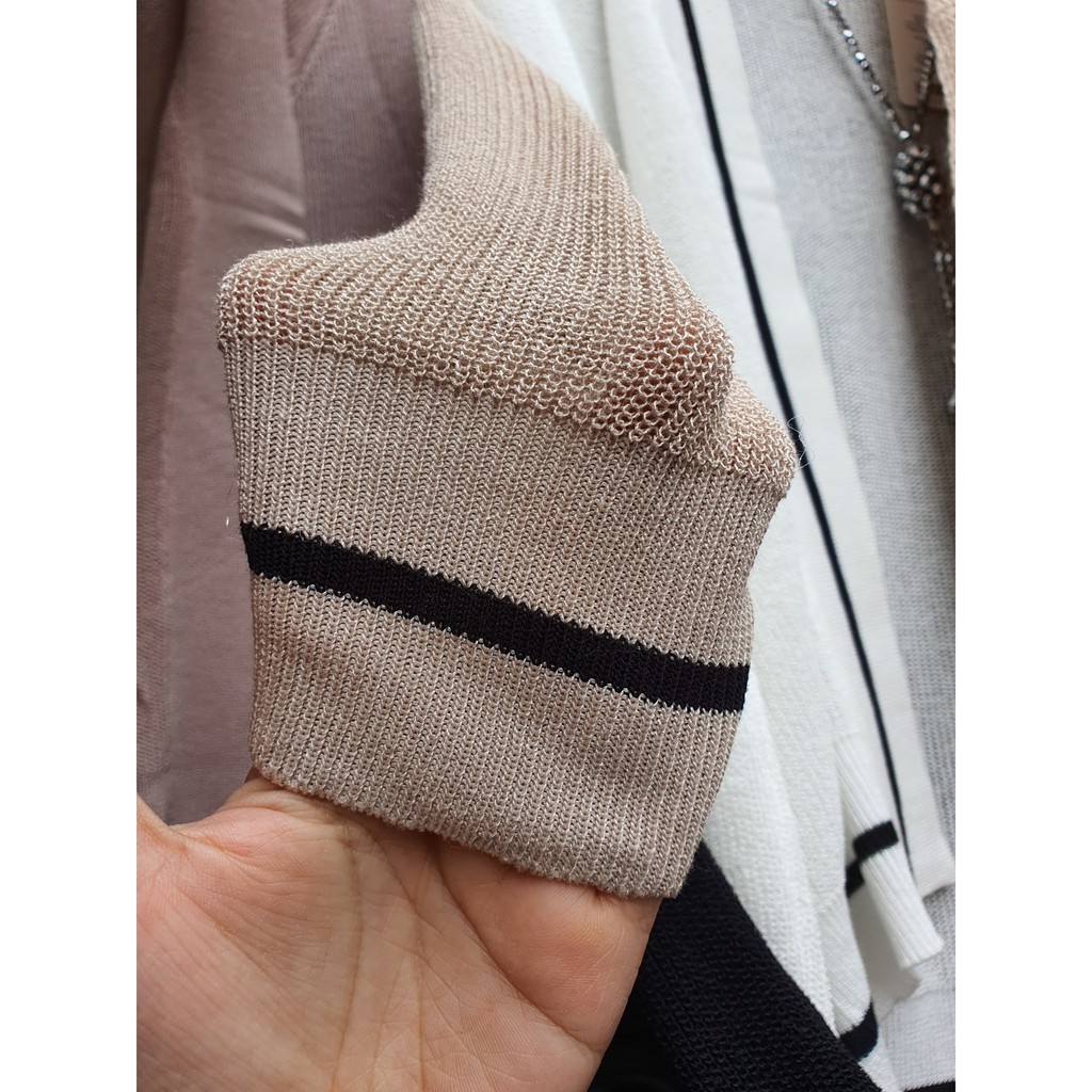 Áo khoác len cardigan dệt kim viền sọc đen KL11 | BigBuy360 - bigbuy360.vn