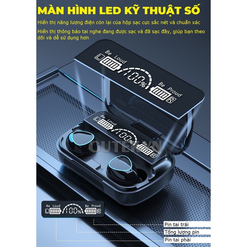 Tai nghe bluetooth không dây M10 TWS v5.1 bass mạnh nút cảm ứng âm thanh HIFI có mic
