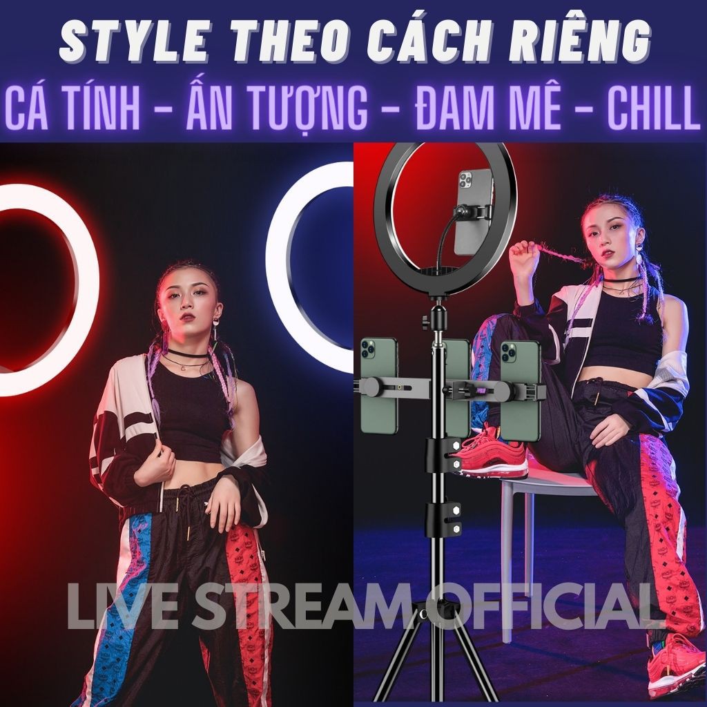 Đèn livestream 26cm 2 kẹp 3 màu rực rỡ hình ảnh sắc nét nổi bật góc bán hàng - Live Stream Official | BigBuy360 - bigbuy360.vn