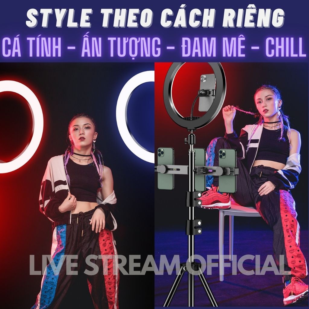 Đèn livestream 26cm 2 kẹp 3 màu rực rỡ hình ảnh sắc nét nổi bật góc bán hàng - Live Stream Official