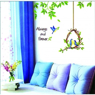 DECAL DÁN TƯỜNG LỒNG CHIM VÀ XE ĐẠP XANH