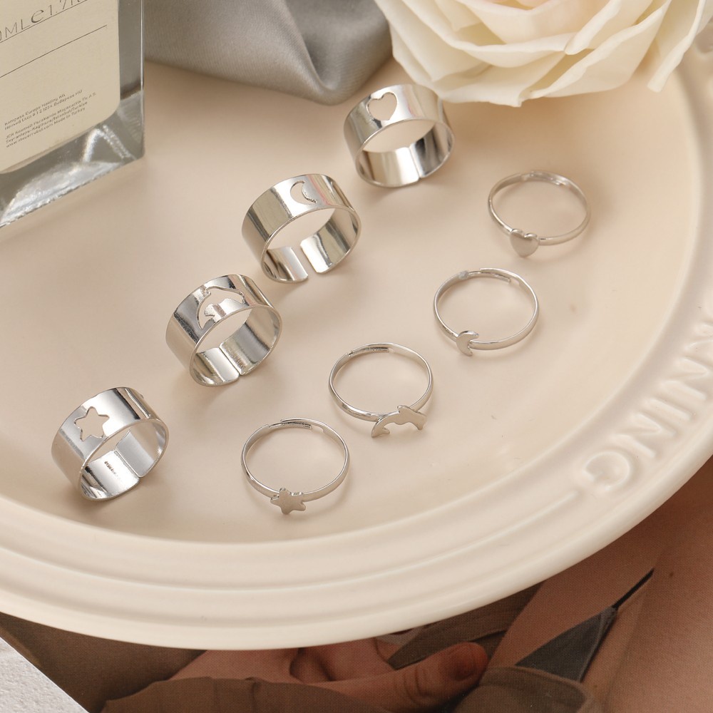 Set 2 nhẫn DODDER kim loại kiểu bướm/ mặt trăng/ ngôi sao thời trang unisex